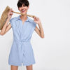 Picture of Casual Linen And Cotton Light Blue Shirt Jumpsuit